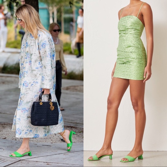 Zara green leather mule sandals blogger favorite - Picture 3 of 8